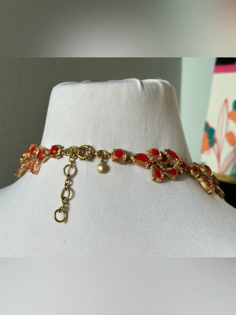 J Crew Brulee Red Chunky Crystal Cluster Stone Necklace Old Money East Coast